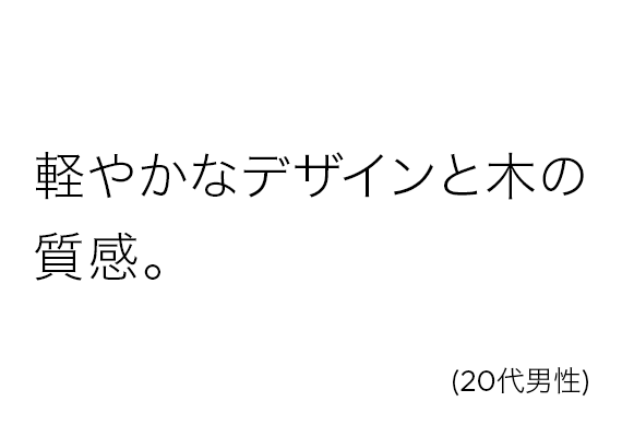 軽やかなデザインと木の質感。(20代男性)