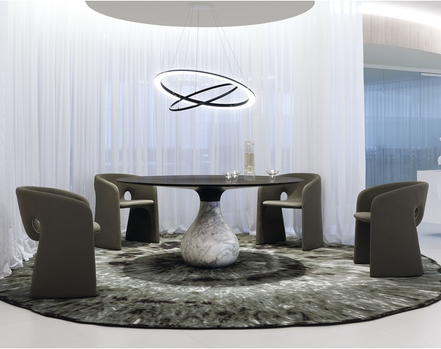 「Roche Bobois」ロッシュ ボボアストライプデザインの円形テーブル Roche Bobois」ロッシュ ボボアストライプデザインの円形